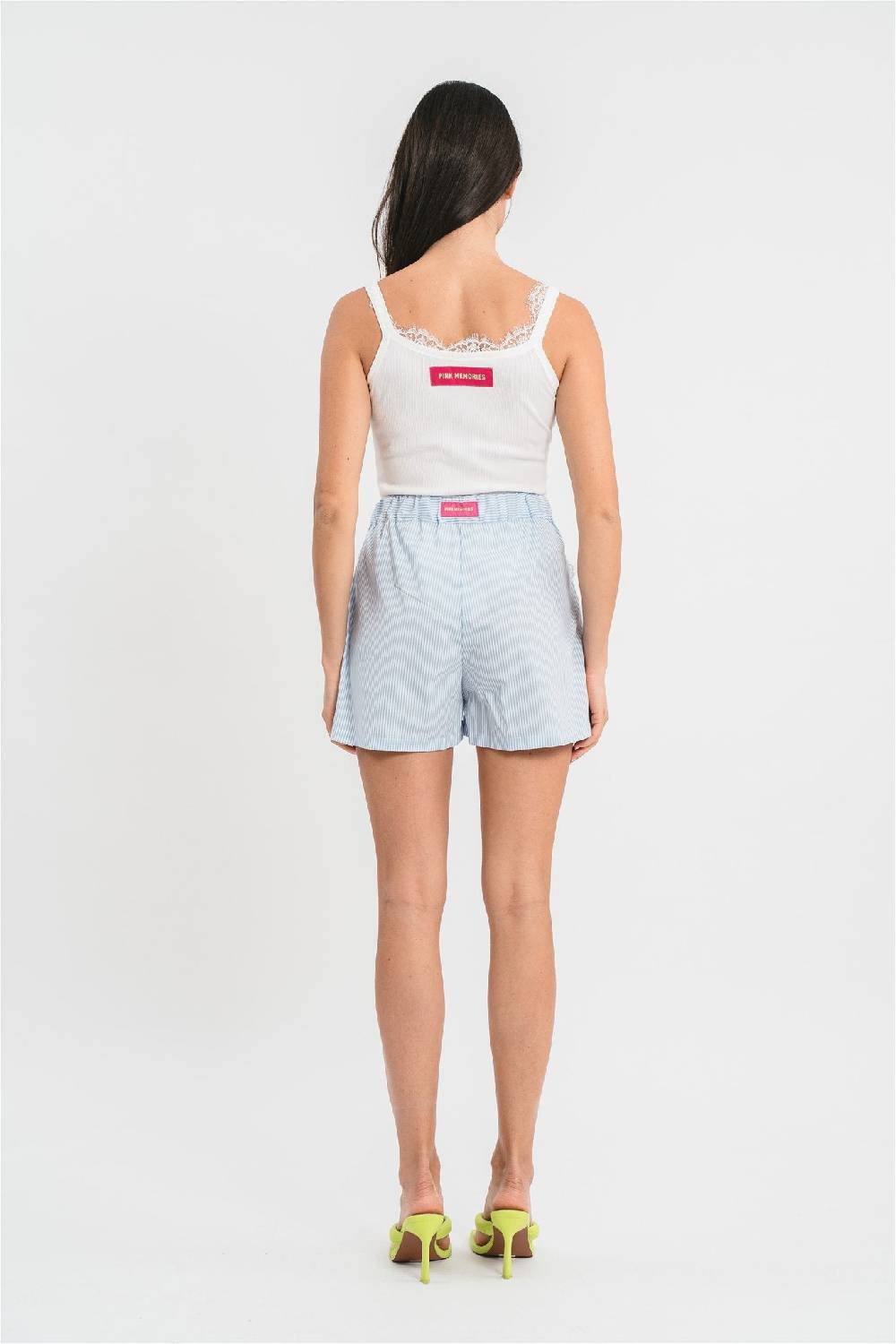 Pink Memories Bermuda a righe con dettagli in pizzo Shopping Online