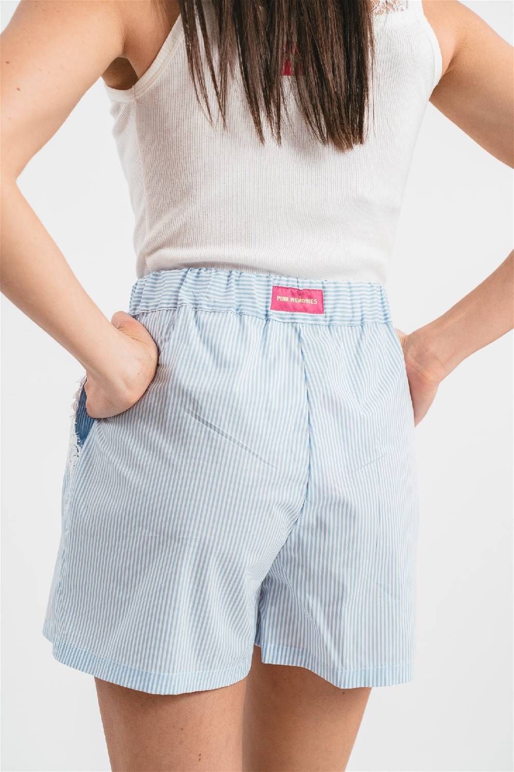 Pink Memories Bermuda a righe con dettagli in pizzo Shopping Online