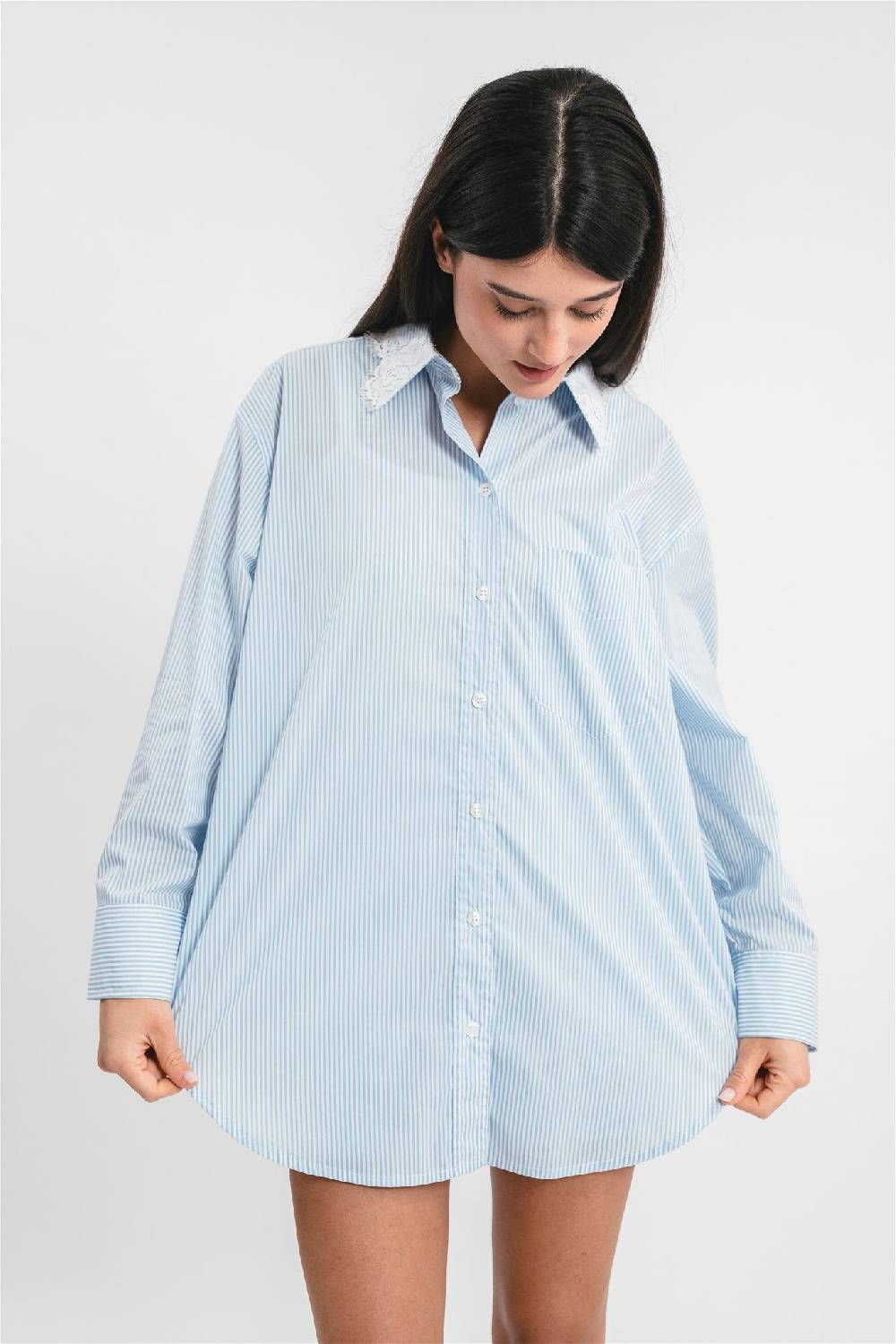 Pink Memories Camicia a righe con dettagli in pizzo Prezzo Ridotto