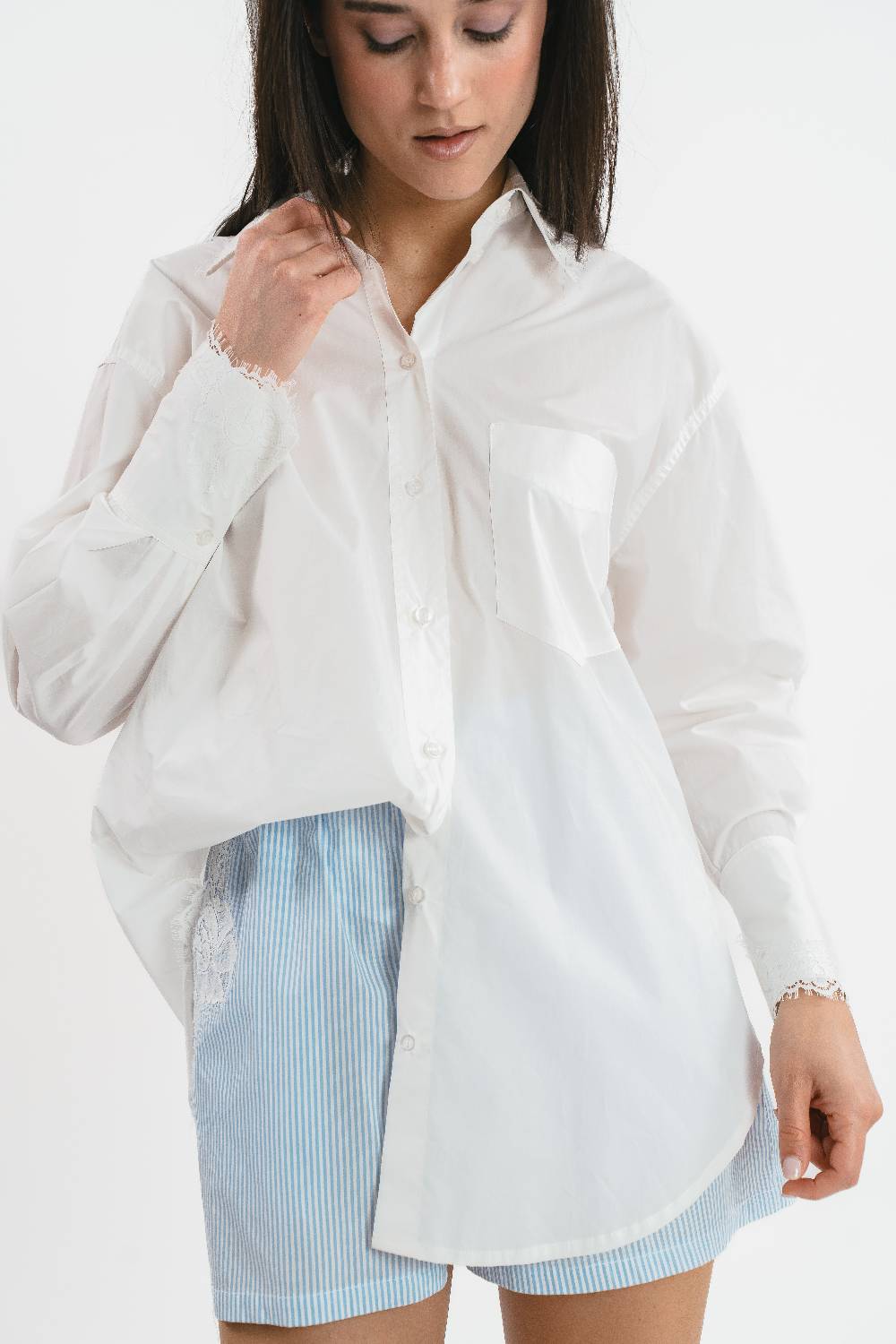 Pink Memories Camicia a righe con dettagli in pizzo Prezzo Ridotto