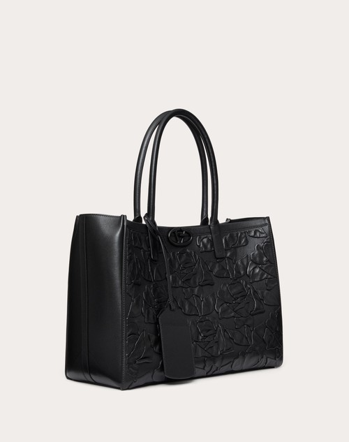 Red Valentino BORSA SHOPPING MEDIA VLOGO LOCKER TOTE IN PELLE CON ROSE RICAMATE Vendite Flash