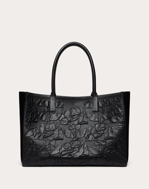 Red Valentino BORSA SHOPPING MEDIA VLOGO LOCKER TOTE IN PELLE CON ROSE RICAMATE Vendite Flash