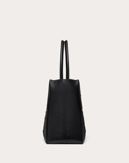 Red Valentino BORSA SHOPPING MEDIA VLOGO LOCKER TOTE IN PELLE CON ROSE RICAMATE Vendite Flash