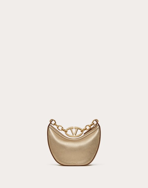 Red Valentino MINI HOBO VLOGO MOON BAG IN VITELLO GRANATO METALLIZZATO CON CATENA Prezzo Ridotto