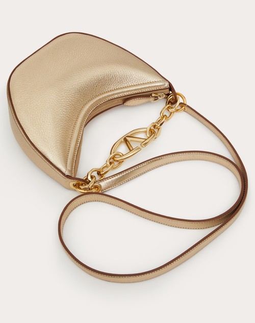 Red Valentino MINI HOBO VLOGO MOON BAG IN VITELLO GRANATO METALLIZZATO CON CATENA Prezzo Ridotto