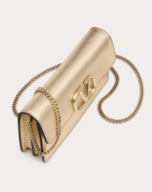 Red Valentino PORTAFOGLIO CON CATENA VLOGO SIGNATURE IN VITELLO GRANATO METALLIZZATO Nuovo
