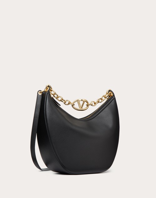 Red Valentino HOBO MEDIA VLOGO MOON BAG IN VITELLO GRANATO CON CATENA Saldi Di Fabbrica