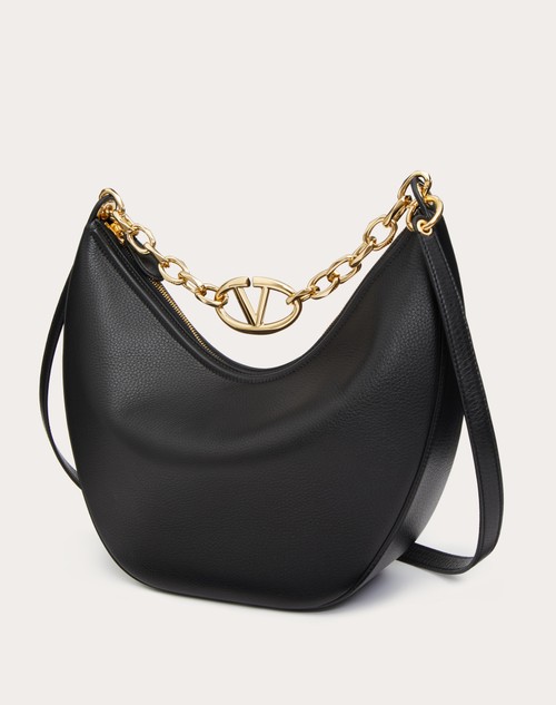 Red Valentino HOBO MEDIA VLOGO MOON BAG IN VITELLO GRANATO CON CATENA Saldi Di Fabbrica