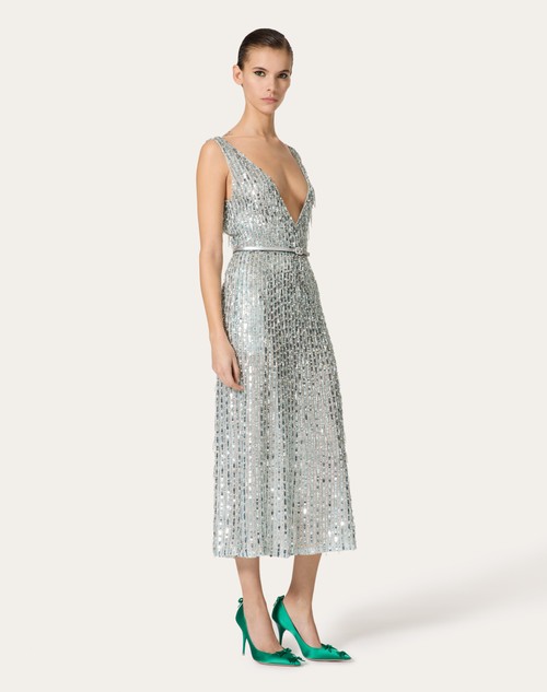 Red Valentino ABITO MIDI IN ORGANZA RICAMATO Vendite Flash