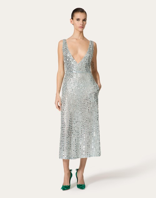 Red Valentino ABITO MIDI IN ORGANZA RICAMATO Vendite Flash