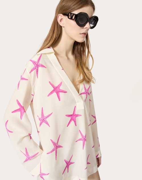 Red Valentino ABITO CORTO IN CREPE DE CHINE STARFISH Nuovo