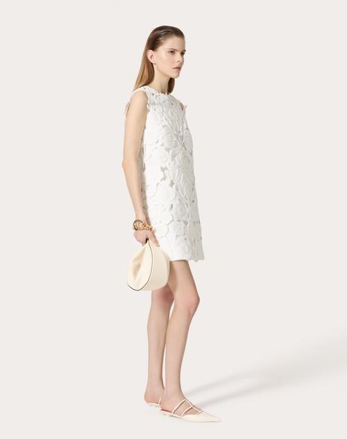 Red Valentino ABITO CORTO IN LIGHT DOUBLE SPLITTABLE GABARDINE RICAMATO In Vendita