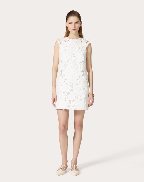 Red Valentino ABITO CORTO IN LIGHT DOUBLE SPLITTABLE GABARDINE RICAMATO In Vendita