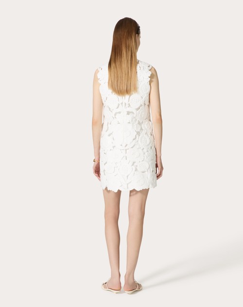 Red Valentino ABITO CORTO IN LIGHT DOUBLE SPLITTABLE GABARDINE RICAMATO In Vendita