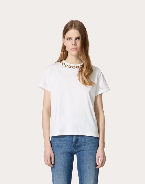 Red Valentino T-SHIRT IN COTTON JERSEY RICAMATA Moda