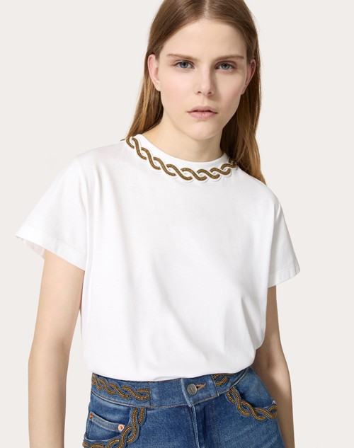 Red Valentino T-SHIRT IN COTTON JERSEY RICAMATA Moda