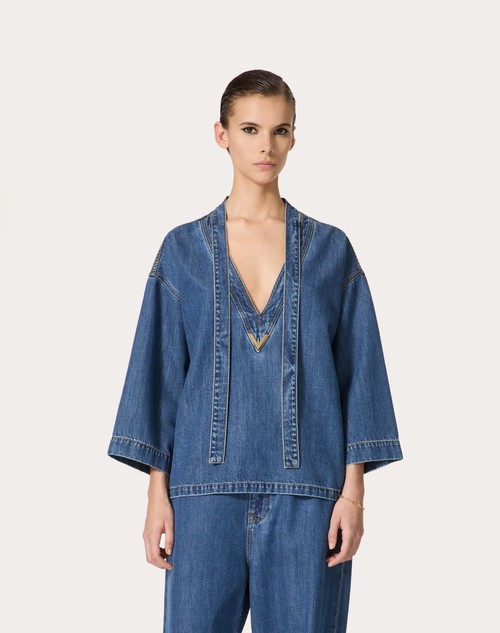 Red Valentino KAFTANO IN DENIM BLU MEDIO Vendita