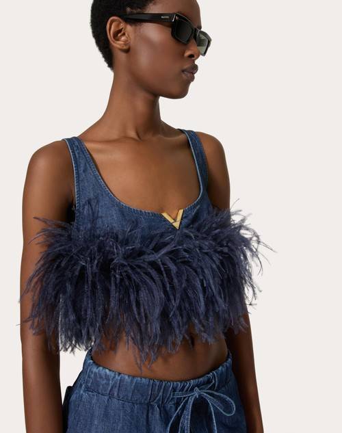 Red Valentino TOP IN CHAMBRAY DENIM Negozi Online
