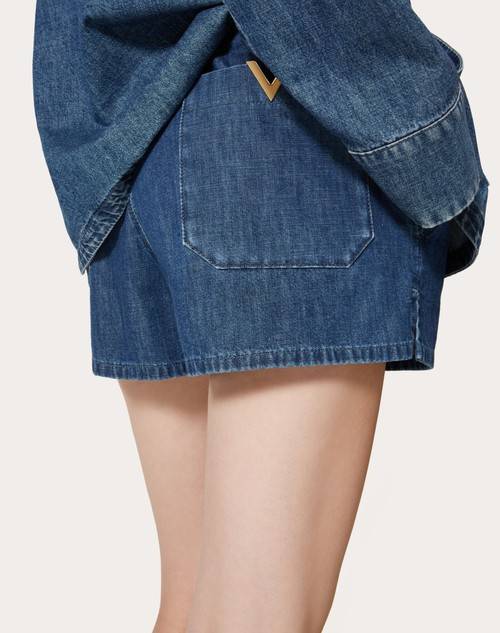 Red Valentino SHORTS IN CHAMBRAY DENIM Acquista Ora