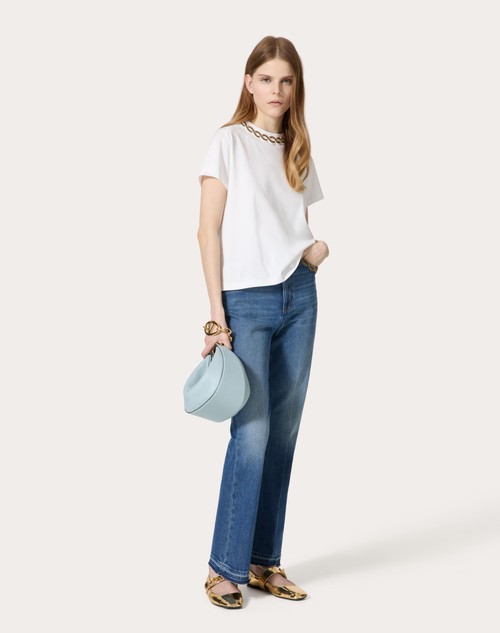 Red Valentino PANTALONI IN BLU MEDIO CON RISERVA RICAMATI Shopping Online
