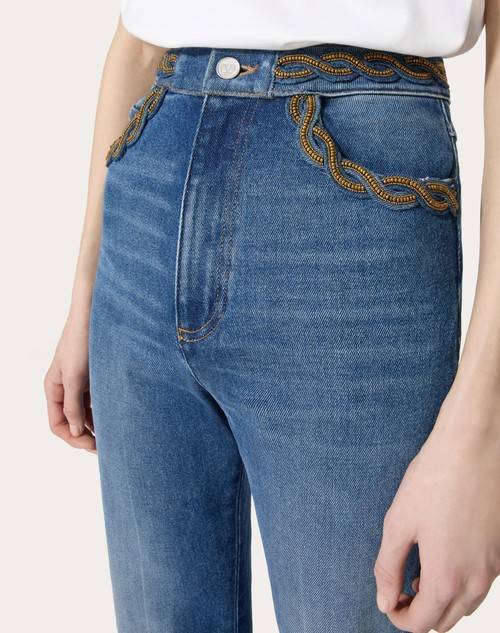 Red Valentino PANTALONI IN BLU MEDIO CON RISERVA RICAMATI Shopping Online