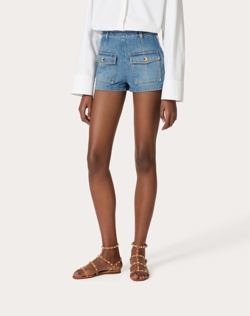 Red Valentino SHORTS IN DEEP BLUE DENIM Saldi