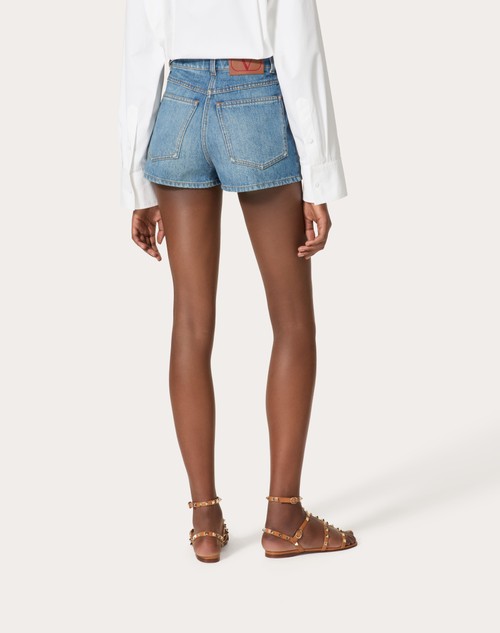 Red Valentino SHORTS IN DEEP BLUE DENIM Saldi