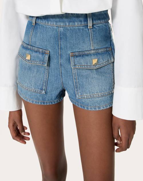 Red Valentino SHORTS IN DEEP BLUE DENIM Saldi