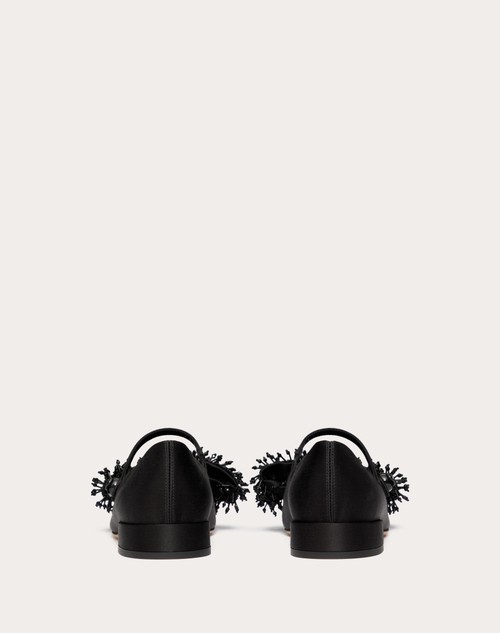 Red Valentino BALLERINA MARY-JANE VALENTINO GARAVANI BOWJANE IN RASO CON RICAMO A FRANGE 20MM In Saldo