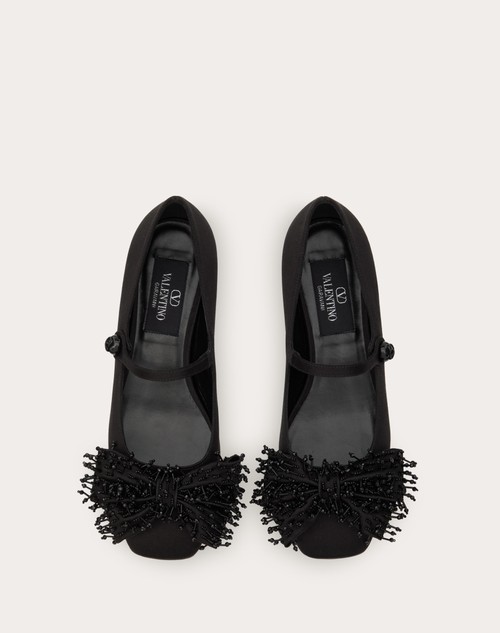 Red Valentino BALLERINA MARY-JANE VALENTINO GARAVANI BOWJANE IN RASO CON RICAMO A FRANGE 20MM In Saldo