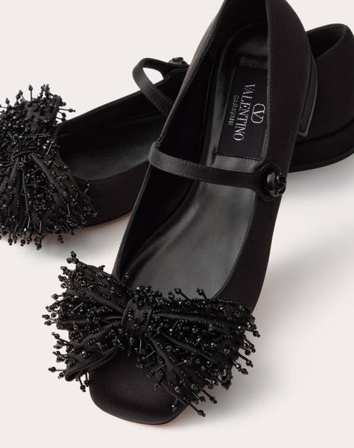 Red Valentino BALLERINA MARY-JANE VALENTINO GARAVANI BOWJANE IN RASO CON RICAMO A FRANGE 20MM In Saldo