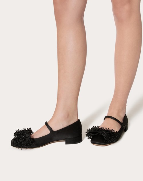 Red Valentino BALLERINA MARY-JANE VALENTINO GARAVANI BOWJANE IN RASO CON RICAMO A FRANGE 20MM In Saldo