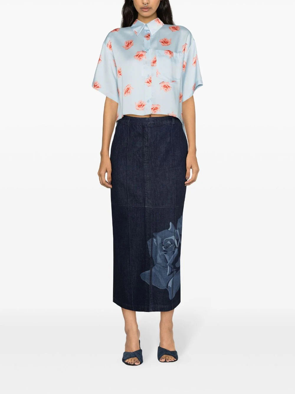 KENZO 'kenzo rose' cropped dropped shoulders shirt Consegna Veloce