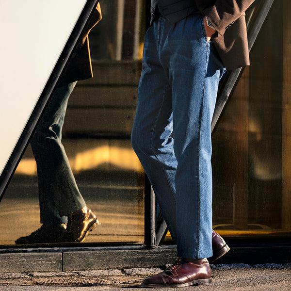 Rota Sport Winter Blue denim cotton sport trousers 2 Pleats Nuova
