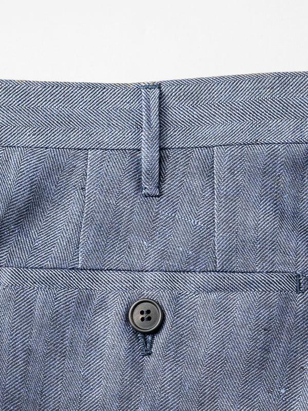 Rota Summer Medium blue herringbone pair of regular fit linen trousers Italia