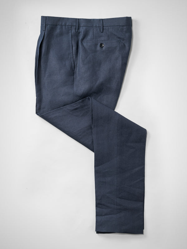 Rota Summer Dark blue pair of regular fit linen trousers Pezzi Unici