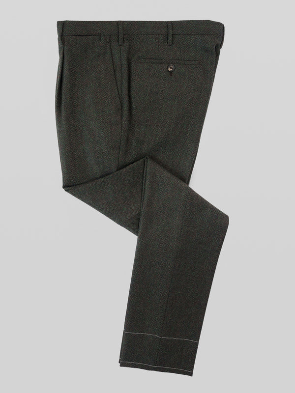 Rota Winter Green melange herringbone wool cashmere trousers Sottocosto