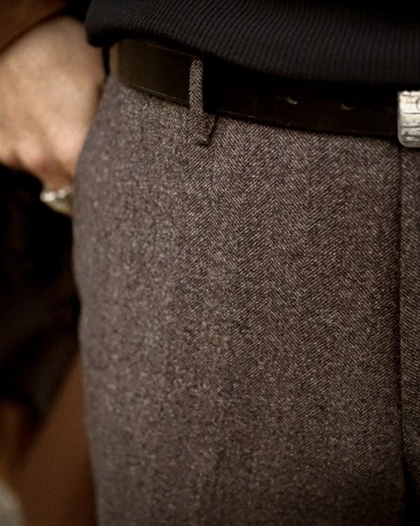 Rota Winter Brown herringbone flannel trousers Online