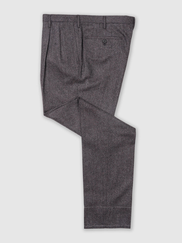 Rota Winter Grey melange herringbone wool cashmere trousers Prezzo Ridotto