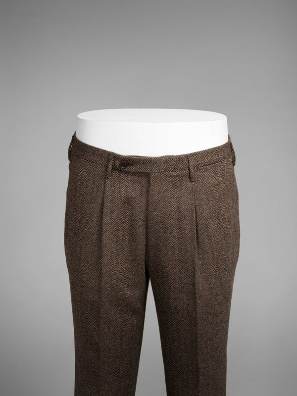 Rota Winter Brown herringbone wool cashmere trousers Sconto