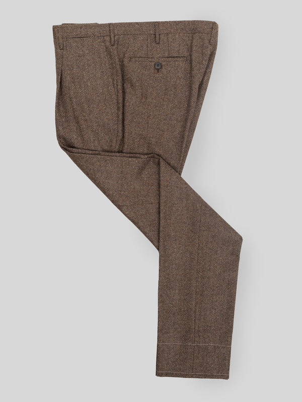 Rota Winter Brown herringbone wool cashmere trousers Sconto