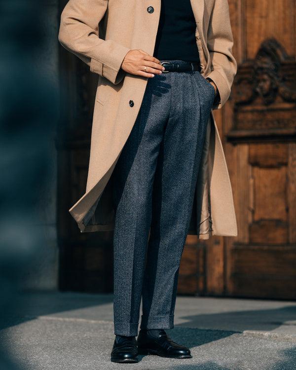 Rota Winter Light blue herringbone wool cashmere trousers Offerta