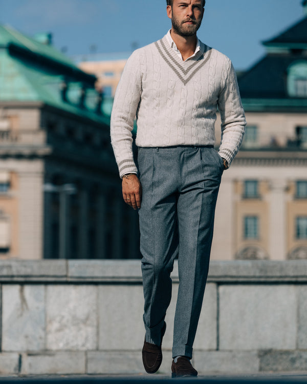 Rota Winter Medium grey pair of regular fit flannel wool trousers In Vendita