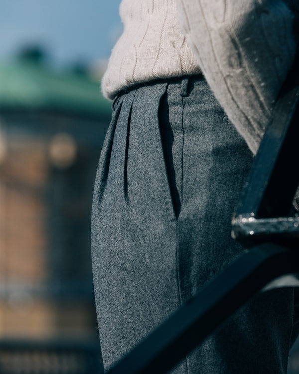 Rota Winter Medium grey pair of regular fit flannel wool trousers In Vendita