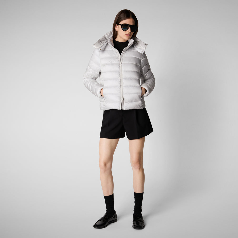 Save the duck PIUMINO ANIMAL FREE CON CAPPUCCIO DONNA LIANA GRIGIO NEBBIA Consegna Veloce