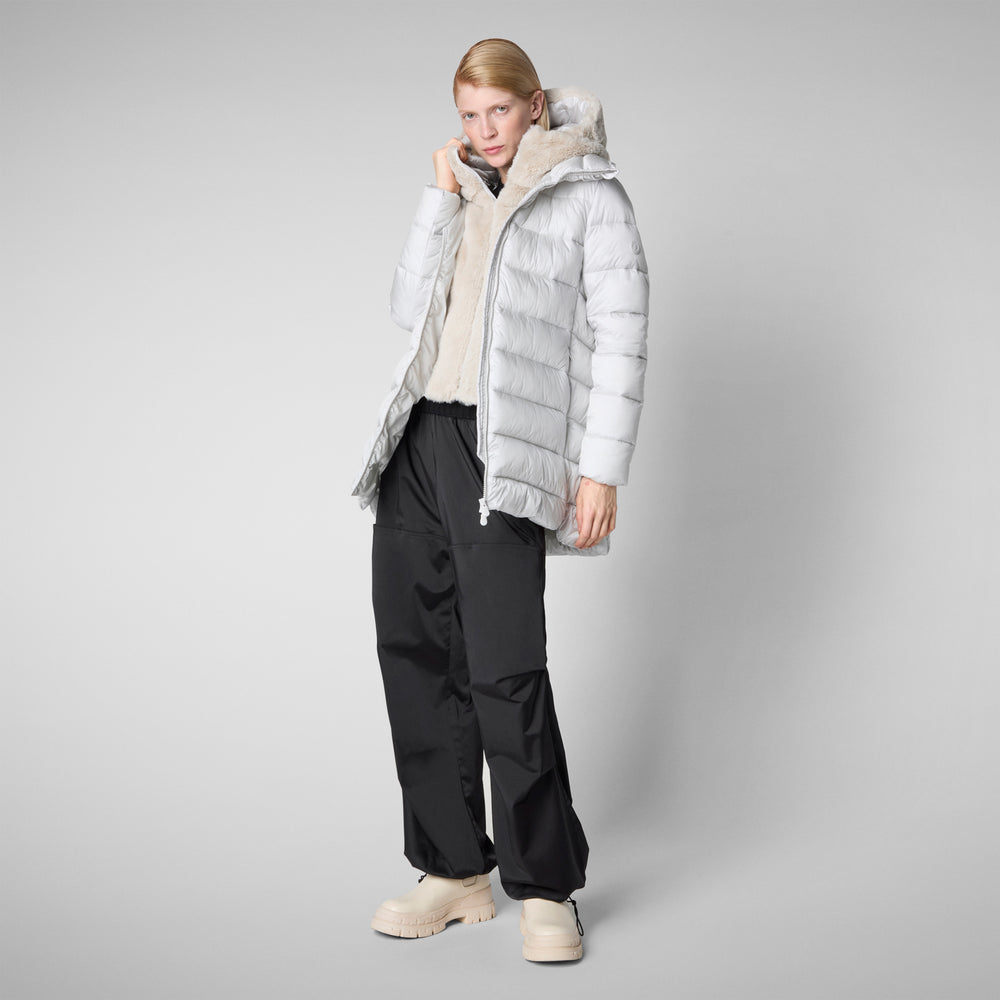 Save the duck PIUMINO ANIMAL FREE CON CAPPUCCIO DONNA MATILDA GRIGIO NEBBIA Sottocosto