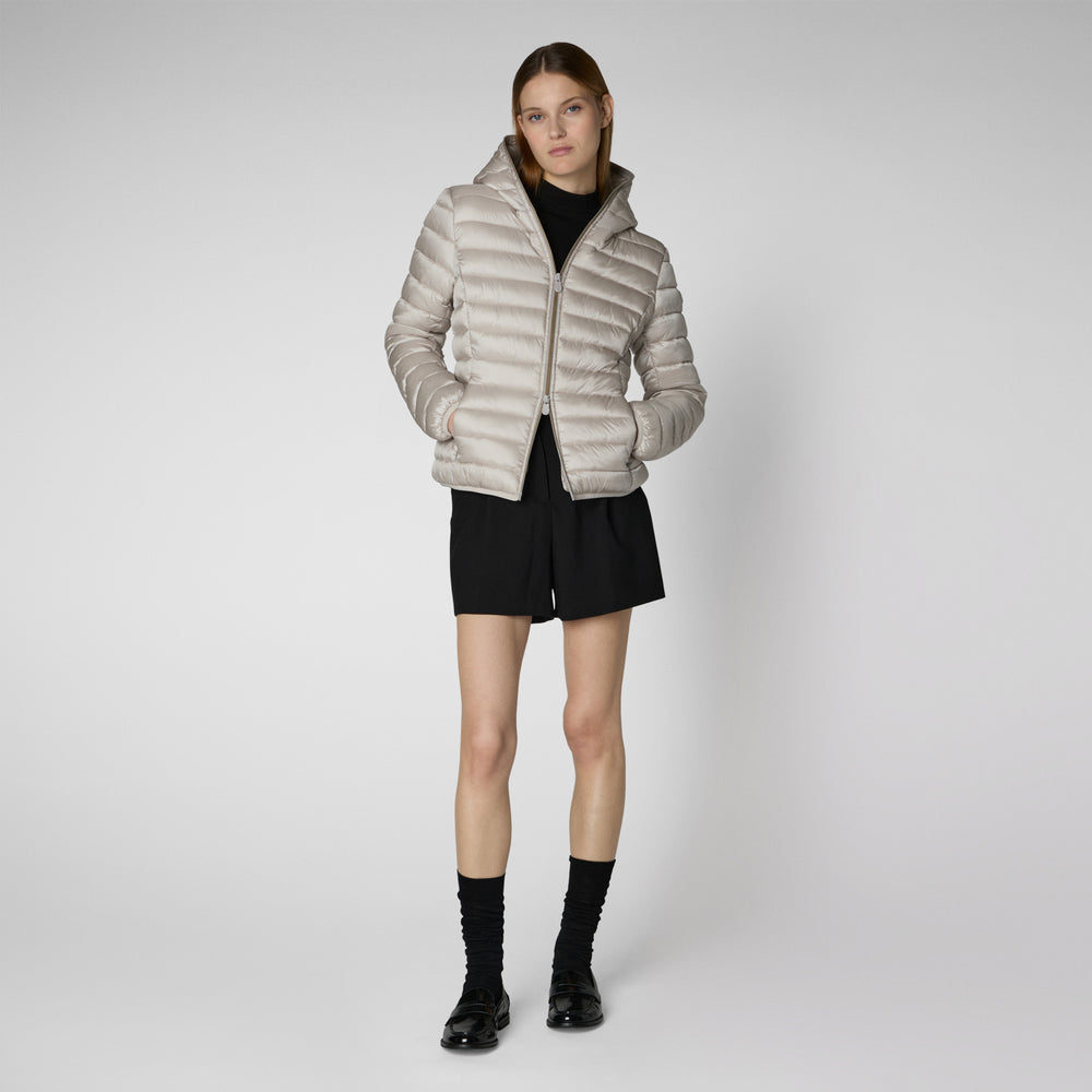 Save the duck PIUMINO ANIMAL FREE CON CAPPUCCIO DONNA ALEXIS RAINY BEIGE Promozione Limitata