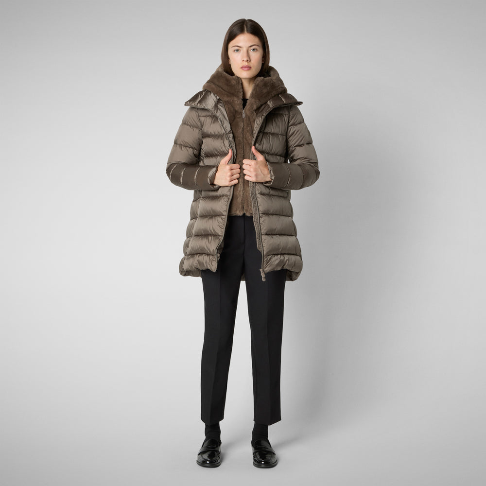 Save the duck PIUMINO ANIMAL FREE CON CAPPUCCIO DONNA MATILDA GRIGIO FANGO Saldi