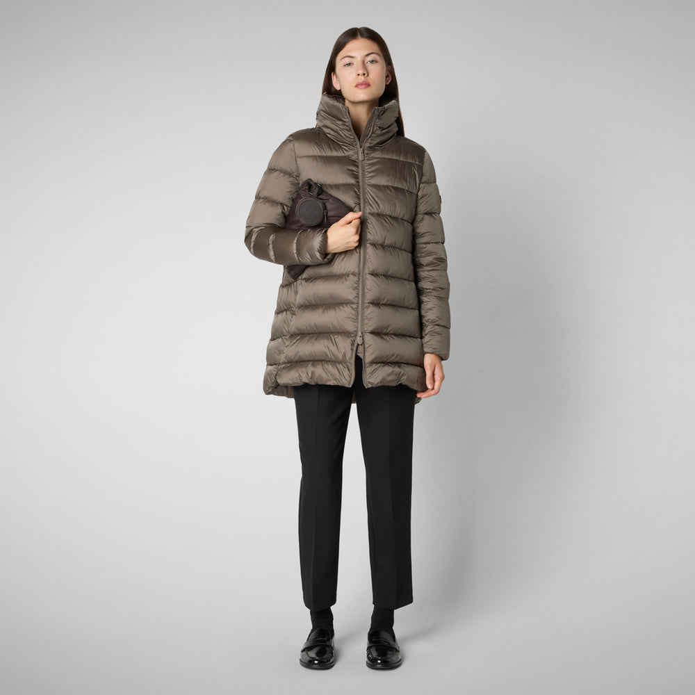 Save the duck PIUMINO ANIMAL FREE CON CAPPUCCIO DONNA MATILDA GRIGIO FANGO Saldi