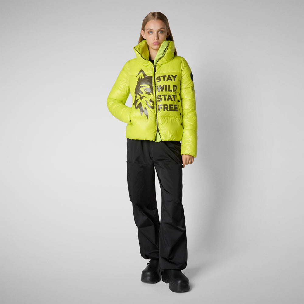 Save the duck GIACCA DONNA IVY VERDE LIME WOLF PRINT Negozio